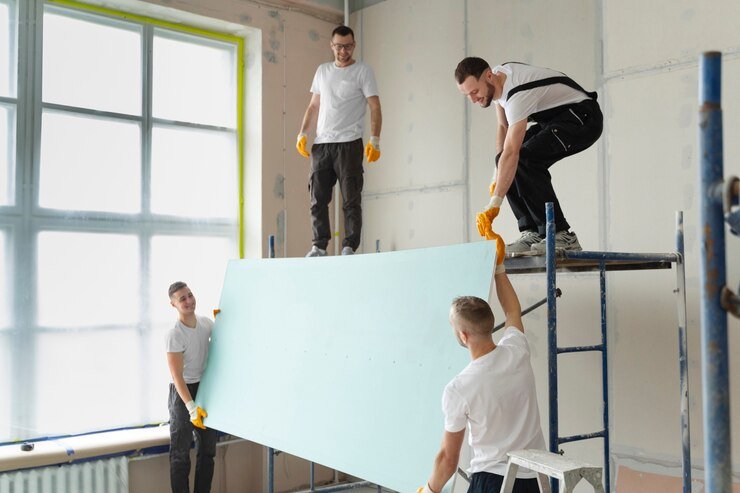 paintig services team paints painting in apartment